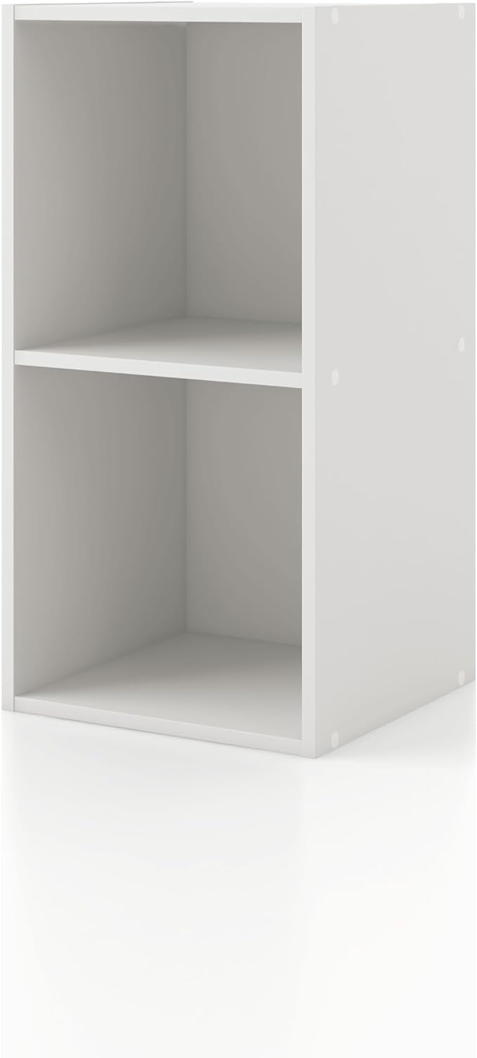 Apexa 2 Cube Storage Organizer Shelves, Stackable Wood Bookcase Fits Cubby Bins for Organization, Dorm Teen Room Decor & Home Office, White