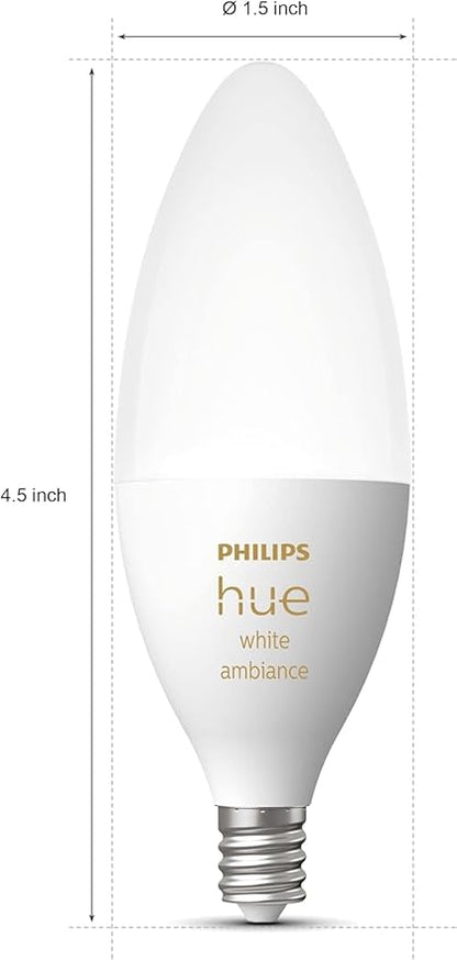 Philips Hue Smart 40W B39 Candle-Shaped LED Bulb - White Ambiance Warm-to-Cool White Light - 1 Pack - 450LM - E12 - Indoor - Control with Hue App - Works with Alexa, Google Assistant and Apple Homekit