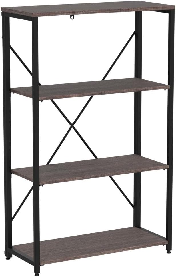 Bookshelf,4-Tier Folding Bookcase,Industrial Book Shelf,Rustic Wood Storage Shelves,Tall Bookshelf,Shelves For Bedroom,Office,Kitchen,Living Room,Study Room,No Assembly Folding Bookshelf,Black