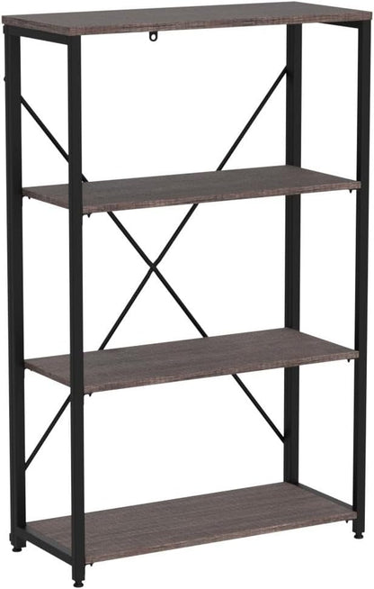 Bookshelf,4-Tier Folding Bookcase,Industrial Book Shelf,Rustic Wood Storage Shelves,Tall Bookshelf,Shelves For Bedroom,Office,Kitchen,Living Room,Study Room,No Assembly Folding Bookshelf,Black