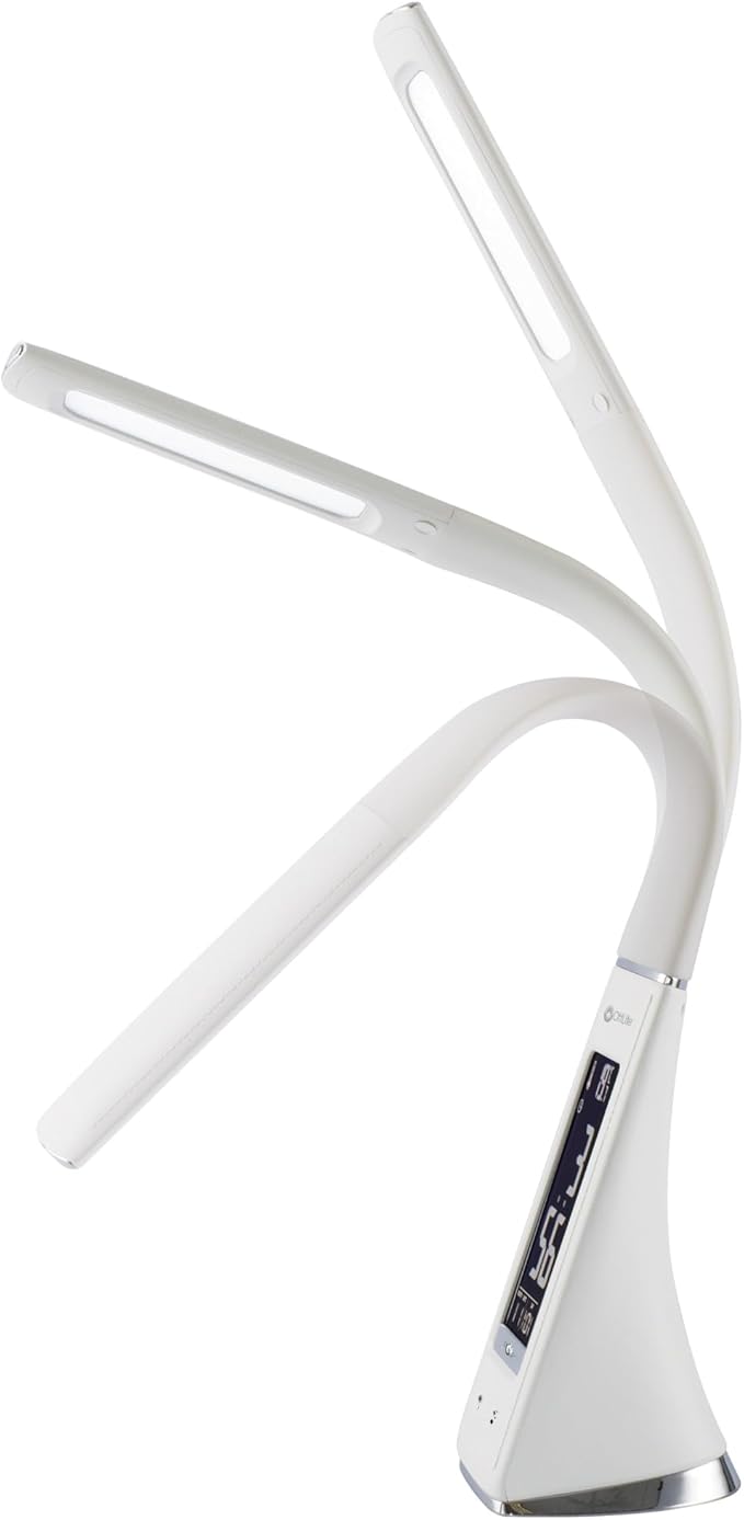OttLite Thrive LED Sanitizing Desk Lamp with Clock and USB Charging - Eliminates up to 99.9% of Bacteria, Touch Activated, Flexible Neck, Modern Light for Reading, Crafting & Office Desktop