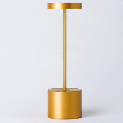 Rechargeable Cordless Table Lamp, 10.25in Small Outdoor Portable Battery Operated Desk Lamps 2 Levels Dimmable Powered Night Light for Dining Restaurant Bar Garden Patio Bedroom Gold