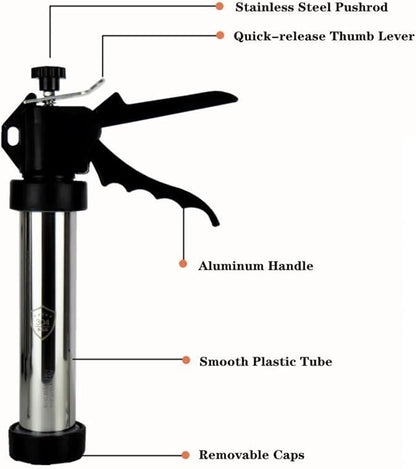 9 Inch Stainless Steel Jerky Gun, Meat Injector, To Make Jerky Meat Squeeze Gun Beef Gun Patties Gun, Jerky Gun Kit With 5 pcs Stainless Steel Nozzles Kits