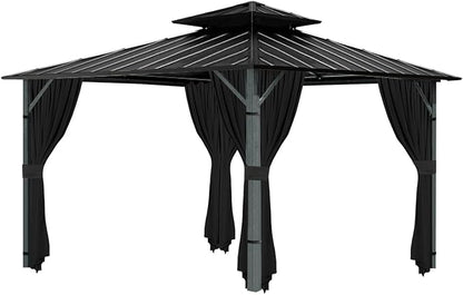 Gazebo Universal Replacement Privacy Curtain, 12'X12' Gazebo Curtains Outdoor Waterproof, 4-Panels Sidewall with Zipper for Patio, Garden and Backyard (Only Curtains, 12'X12', Black)