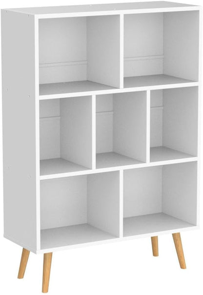 YAHARBO White Bookshelf,3 Tier Book Shelf with Legs, 7 Cube Minimalist Bookcase,Storage Organizer Shelves Display Bookcases for Bedroom,Living Room