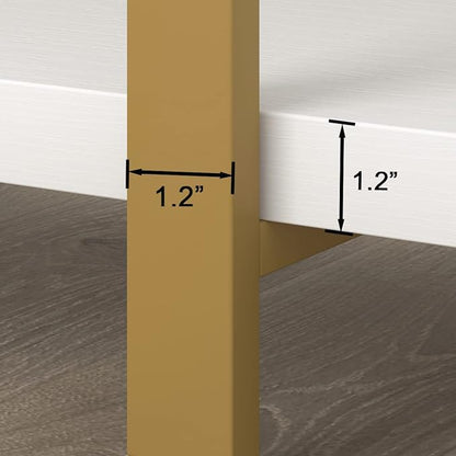 HSH 5 Tier White and Gold Bookshelf, Tall Storage Bookshelves for Bedroom Living Room Office, Metal and Wood Large Book Shelves, Modern Vertical 5 Shelf Bookcase, Farmhouse Big Open Display Book Shelf