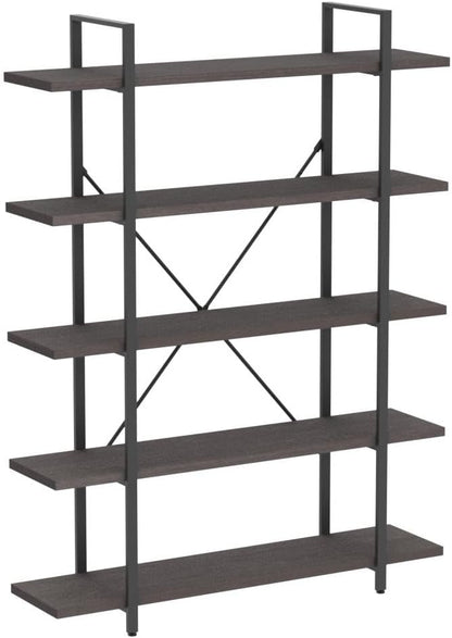 HSH 5 Shelf Bookcases and Book Shelves,Industrial Modern 5 Tier Tall Bookshelf, Rustic Wood and Metal Large Book Shelf for Bedroom Living Room,Vintage Open Wide Vertical Etagere Book Case, Dark Gray