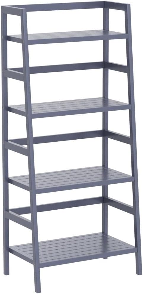 Homykic Bamboo Ladder Shelf 4-Tier Bookshelf, 49.2” Freestanding Open Bookcase Book Shelf Bathroom Storage Shelf Unit Plant Stand for Living Room, Bedroom, Small Space, Home Office, Blue Grey