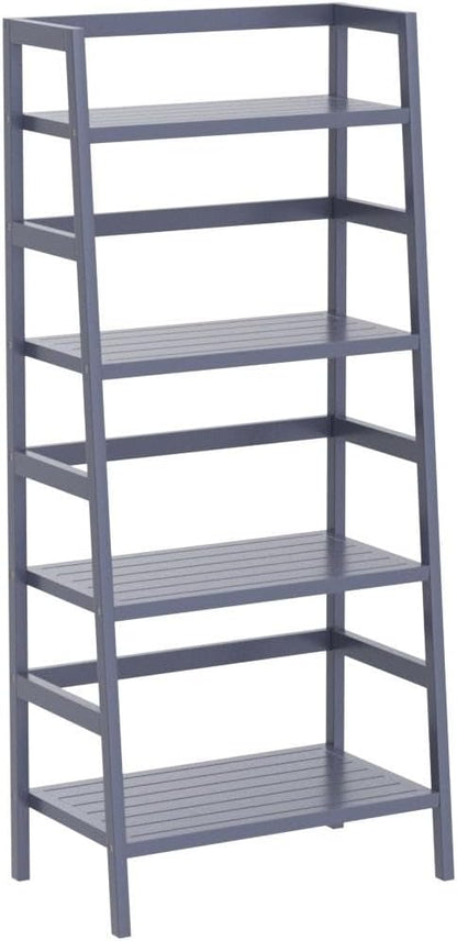 Homykic Bamboo Ladder Shelf 4-Tier Bookshelf, 49.2” Freestanding Open Bookcase Book Shelf Bathroom Storage Shelf Unit Plant Stand for Living Room, Bedroom, Small Space, Home Office, Blue Grey