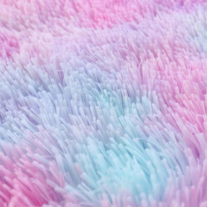 Faux Fur Kids Girls Purple Rainbow Comforter Sets Twin/Full - 3PC Bed Set Warm Comfortable Soft Plush Flannel Velvet Fluffy Fuzzy Bedding（Comforter x 1 Pillowcases x 2）