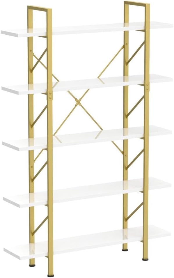 YITAHOME 5 Tier Gold Bookshelf, 70.9" Tall Modern Wide Bookcase, Open Storage Rack Shelves in Living Room/Bedroom/Home/Office, Books Holder Organizer for Books/Plants, Gold & White