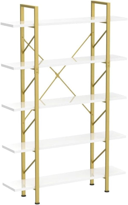 YITAHOME 5 Tier Gold Bookshelf, 70.9" Tall Modern Wide Bookcase, Open Storage Rack Shelves in Living Room/Bedroom/Home/Office, Books Holder Organizer for Books/Plants, Gold & White