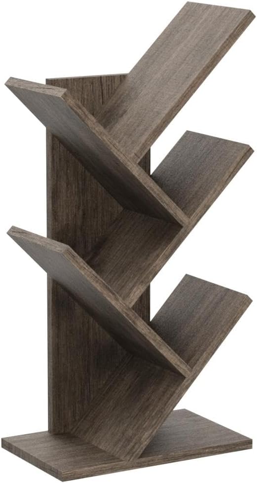 Hoctieon 4 Tier Tree Bookshelf, 4 Shelf Bookcase, Modern Book Storage, Free Standing Tree Bookcase, Utility Organizer Shelves for Home Office, Living Room, Bedroom, Greige