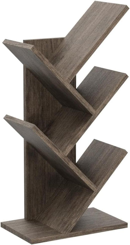 Hoctieon 4 Tier Tree Bookshelf, 4 Shelf Bookcase, Modern Book Storage, Free Standing Tree Bookcase, Utility Organizer Shelves for Home Office, Living Room, Bedroom, Greige
