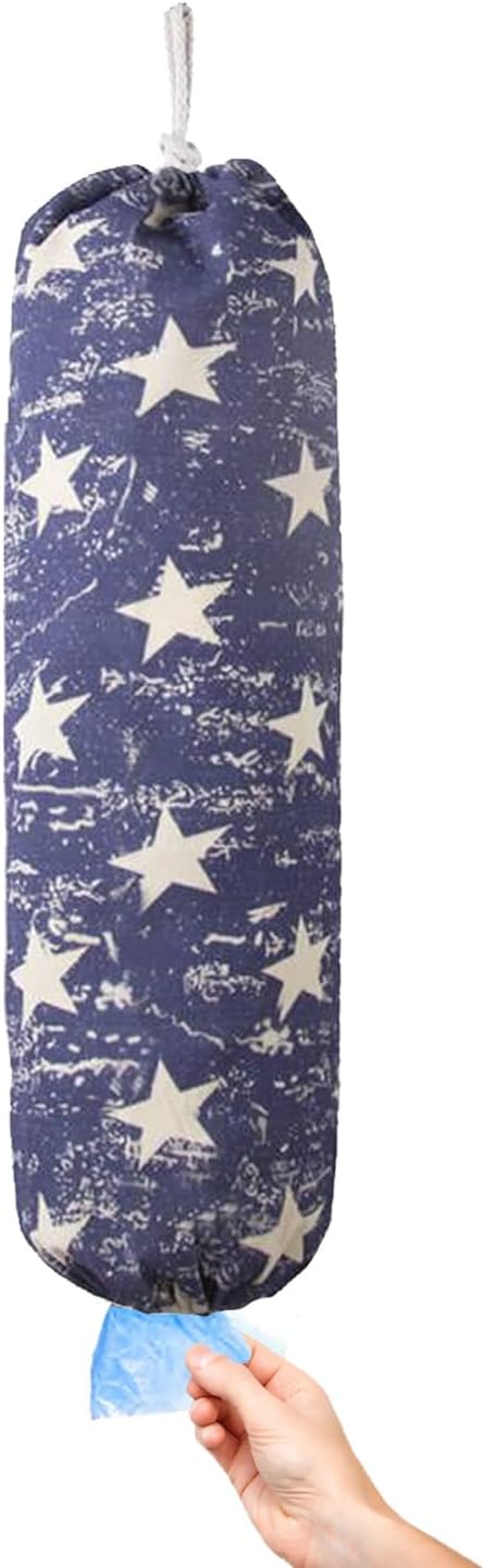 Plastic Bag Holder, Wall Mount Grocery Bag Organizer, Heavy Duty Storage for Home Kitchen Camper (Blue Stars)