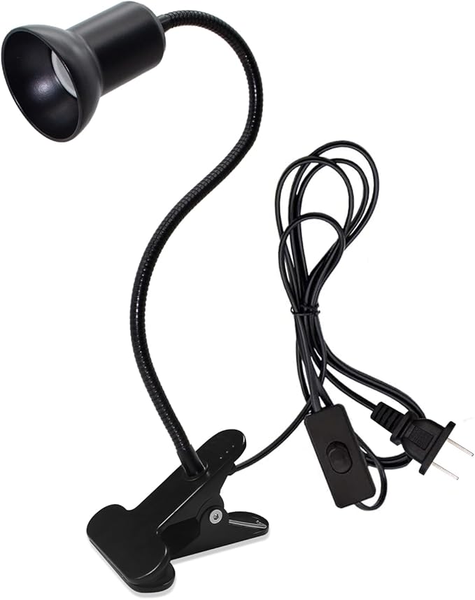 Desk Clip Lamp Holder Clamp Clip on Light with 40CM Swing Arm 360 ° Flexible Gooseneck Clip Lamp with 220CM Cable E27 Reading Clip Lamp for Bedroom Turtle Heating Lamps
