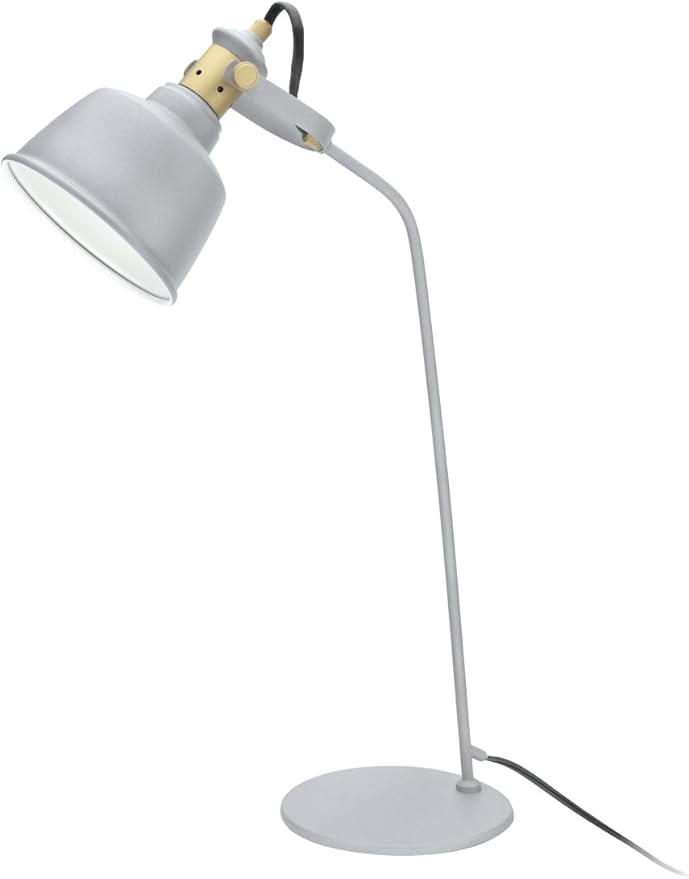 Aspen Creative 40101, 24" High Modern Desk, Cement Grey Finish with Metal Lamp Shade, 14 3/8" Wide