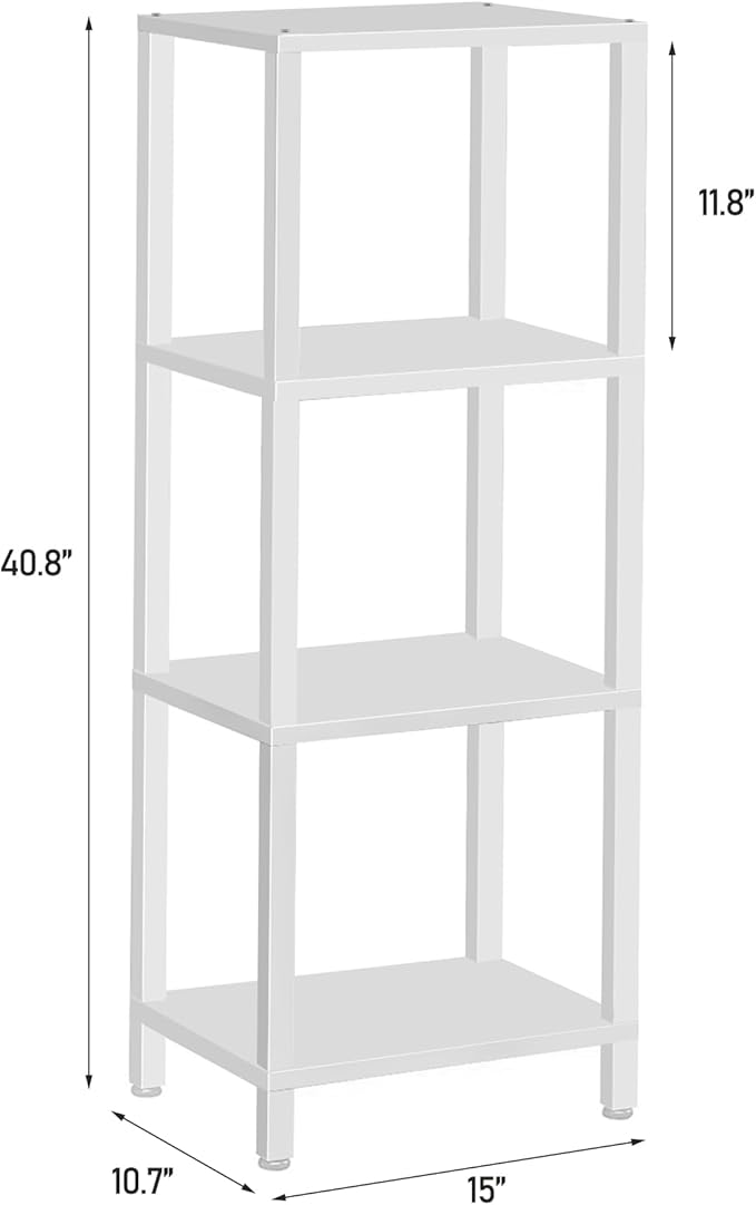 TUTOTAK Bookshelf, 4-Tier Tall Book Shelf, Narrow Bookcase for Small Space, DIY Stackable Bookshelf, for Living Room, Office, Study, Entryway, Industrial, White BS01BW004