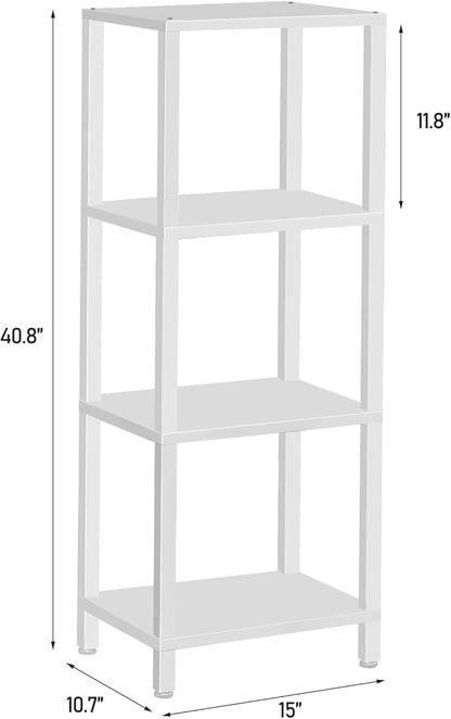 TUTOTAK Bookshelf, 4-Tier Tall Book Shelf, Narrow Bookcase for Small Space, DIY Stackable Bookshelf, for Living Room, Office, Study, Entryway, Industrial, White BS01BW004