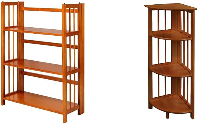 Casual Home 3-Shelf Folding Stackable Bookcase and Casual Home 4-Shelf Corner Folding Bookcase Bundle