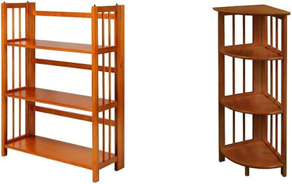 Casual Home 3-Shelf Folding Stackable Bookcase and Casual Home 4-Shelf Corner Folding Bookcase Bundle