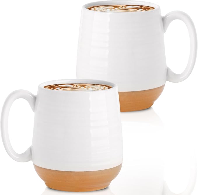 HASENSE Coffee Mugs Set of 2, Ceramic Coffee Cup for Men and Women, 20 oz White Mugs with Handle for Latte, Tea, Cocoa, Dishwasher and Microwave Safe