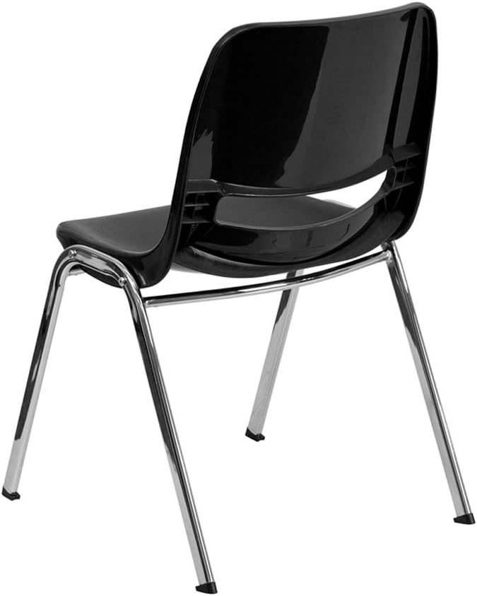 Flash Furniture 5 Pack HERCULES Series 661 lb. Capacity Black Ergonomic Shell Stack Chair with Chrome Frame and 16'' Seat Height