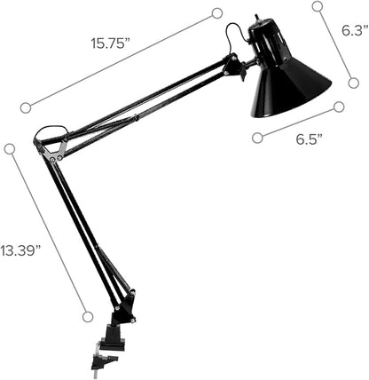 Bostitch Office VLF100 LED Swing Arm Desk Lamp with Clamp Mount, 36" Reach, includes LED Bulb,Black