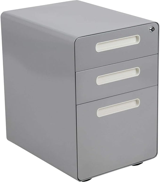 Flash Furniture Wren Ergonomic 3-Drawer Mobile Locking Filing Cabinet with Anti-Tilt Mechanism and Hanging Drawer for Legal & Letter Files, Gray