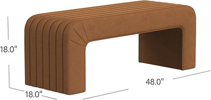 Modern Arch Channel Bedroom Bench Ottoman, 48" Entryway Bench and Shoe Rack, Soft Cushion Bench for Bedroom End of Bed, Ottoman Bench for Living Room, Bedroom, Entryway (Beach Rust Velvet)