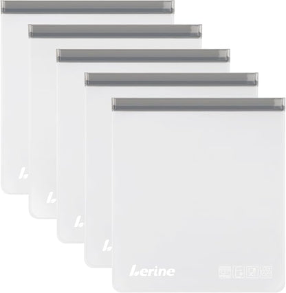 Lerine Reusable 2 Gallon Freezer Bags Dishwasher Safe, Food Storage Bags | 5 Pack, 13"x15.6", BPA-Free, Food-Grade Material, Freezer Safe, Leakproof, Double-Seal, for Marinating Meats, Vegetables