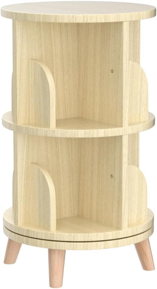 Gdrasuya10 2 Tier Rotating Bookshelf with Legs, Small Rotating Bookshelf Wood Revolving Bookcase Book Organizer Book Display Shelves Storage for Living Room Bedroom Study Room