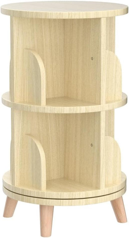 Gdrasuya10 2 Tier Rotating Bookshelf with Legs, Small Rotating Bookshelf Wood Revolving Bookcase Book Organizer Book Display Shelves Storage for Living Room Bedroom Study Room
