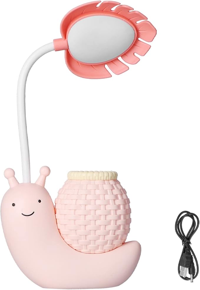 LED Desk Lamp with Pen Holder Cartoon Holder Table Lamp Multiple Function USB Charging Cute Desk Light for Students Kids(Pink)