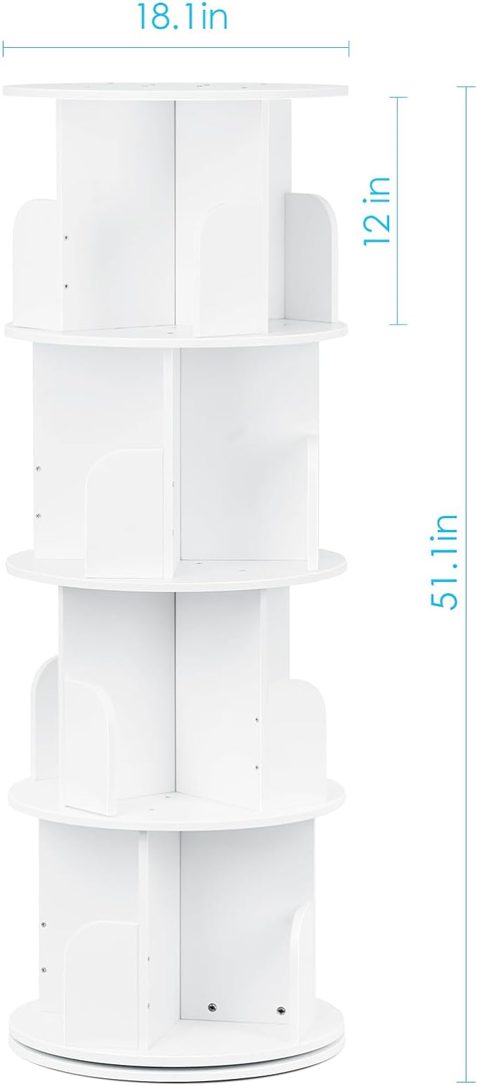 2024 New 4 Tier Rotating Bookshelf kids, Small Corner Bookshelf for Small Space, 360 Display Floor Standing Bookcase Storage Rack, Wood Narrow Book Shelf Organizer for Home Office,Bedroom, Living Room