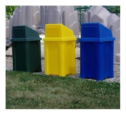 32 Gallon Square Slatted 100% Recycled Plastic Heavy Duty Outdoor Commercial Trash Can with Swing Top Lid | Great for Schools and Businesses - Orange