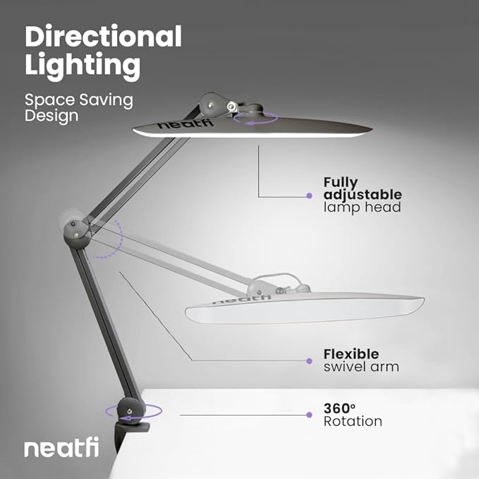 Neatfi XL 2,200 Lumens LED Task Lamp, 24W Super Bright Desk Lamp, 117 Pcs SMD LED, 4 Level Brightness, Dimmable, Task LED Light for Home, Office, Workbench (Non-CCT, Silver)