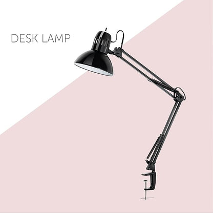 Globe Electric 56963 31.5" Multi-Joint Desk Lamp with Metal Clamp, Black, On/Off Rotary Switch on Shade, Partially Adjustable Swing Arm, Home Essentials, Reading Light, Office Décor