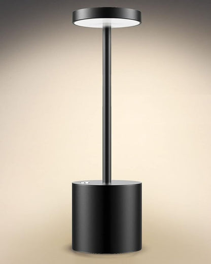 Cordless Table Lamp, Rechargeable LED Battery 5000mAh Metal USB Portable Powered Desk Lamp, 3 Levels Brightness Light for Restaurants Outdoor (10.25in Black)