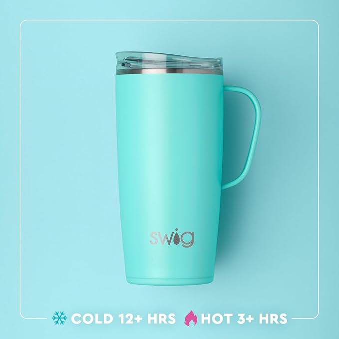 Swig Life 22oz Insulated Travel Mug with Handle & Lid, Garden Party | Triple Insulated Stainless Steel - Handle & Lid Included - Keeps Coffee Hot or Cold - Cup Holder Friendly