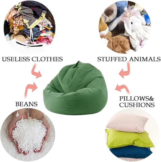 Stuffed Animal Storage Bean Bag Chair Cover (No Filler) Washable Ultra Soft Corduroy Bean Bag Cover for Organizing Plush Toys, Bean Bag for Adults