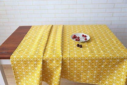 meioro Yellow Boho Table Cloth Rectangle Cotton Linen Nordic Twill Tablecloths Wrinkle Free Fabric Checkerboard Stripe Table Cloths Rustic Cover for Kitchen Dining Party Outdoor Picnic(55 x 98 Inch)