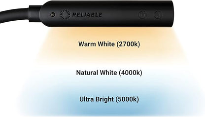 Reliable UberLight Flex 3200TL Task Light – LED Portable Desk Light with Clamp, USB Connection, 26.5” Flexible Gooseneck, 270° Rotational Head, 9 Light Settings, and up to 60,000 Hours of Use (black)