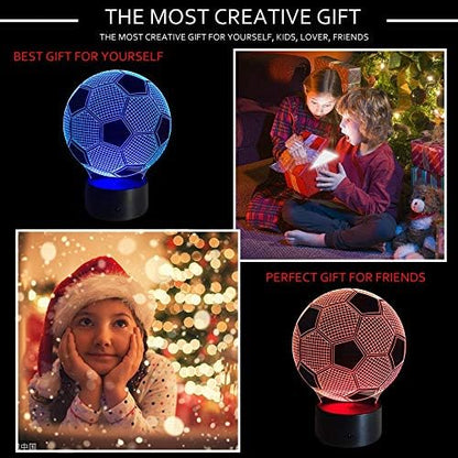 Wiscky Soccer Night Lights for Kids 3D Illusion Football Lights Lamp 7 LED Colors Changing Touch Table Desk Lamps Decorative Lighting Cool Toys Gifts Birthday Holiday Xmas Gifts Sports Theme Fans