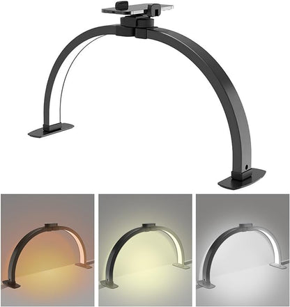Foldable Half Moon Light for Nail Desk, 29 Inch Desk Lamp with Phone Holder for Video Creation, 3 Light Modes 3000-6500K Esthetician Lash Light for Eyelash, Nail, Video