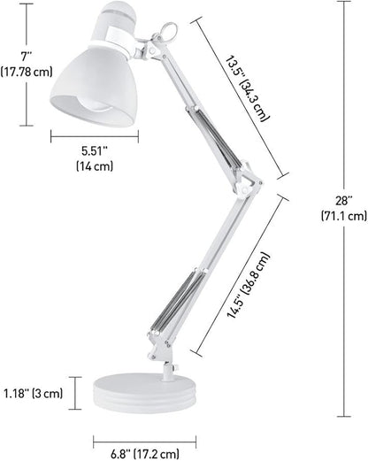 Globe Electric 52024 28" Swing Arm Desk Lamp, Matte White, On/Off Rotary Switch on Shade, Partially Adjustable Swing Arm, Home Office Accessories, Lamp for Bedroom, Home Improvement, Home Décor