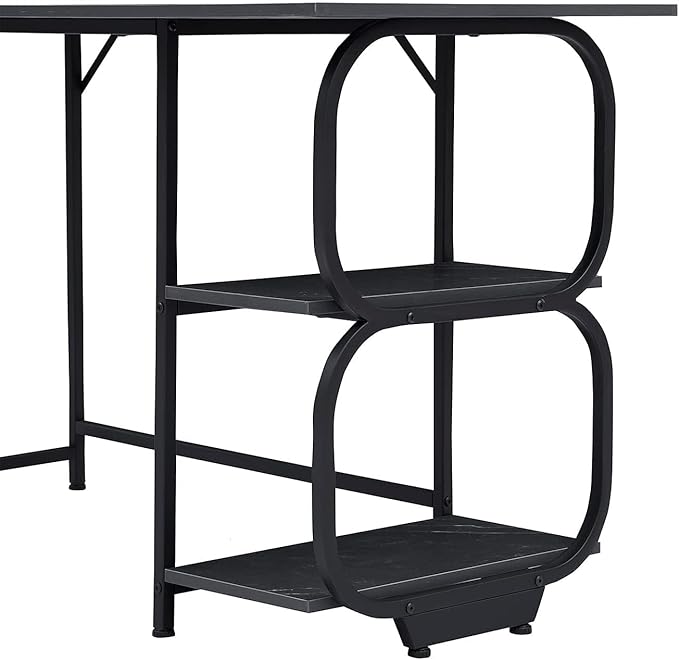 Anivia Gaming Computer Desk, Small Home Office Desk with 2 Storage Shelves, 47" Writing Desks Industrial Simple Style Wood Table Metal Frame for PC Laptop Notebook（Black） (47-B)