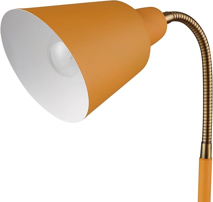 Globe 56083 16" Desk Lamp, Matte Orange, Adjustable Brass Gooseneck, in-Line On/Off Rocker Switch, Home Office Accessories, Desk Lamps for Home Office, Home Décor, Adjustable Lamp