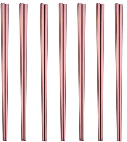 Stainless Steel Chopsticks,Reusable ,Dishwasher Safe , Easy to Use（7 PCS,Rose gold）