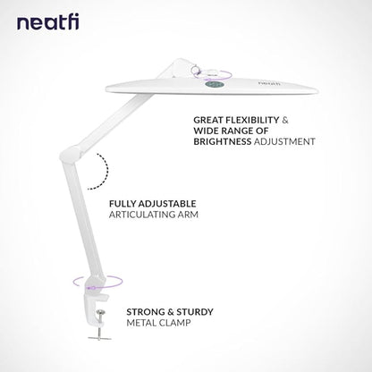Neatfi Elite HD XL Task Lamp, 3 Adjustable Light Modes, 22 Inches Wide, 2260 Lumens, 84PCS SMD LED, Super Bright Desk Lamp, Non-Polar Dimming (CCT with Clamp, White, 22 Inches)